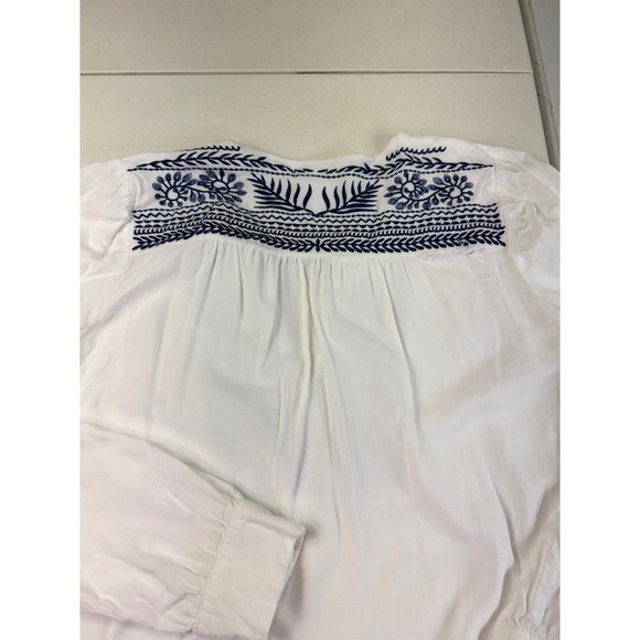 Saint Tropez West Embroidered Blouse Top White Blue Long Sleeve Boho Medium - Picture 9 of 12